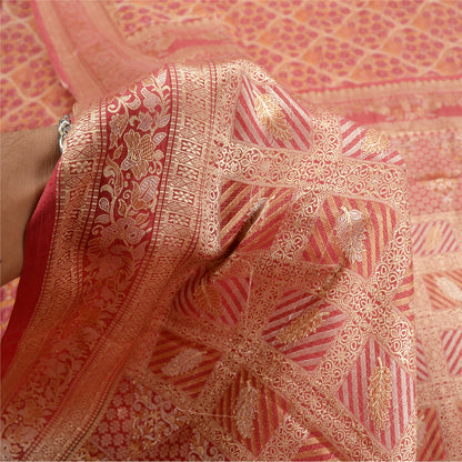Sanskriti Vintage Pink Indian Sarees 100% Pure Silk Woven Sari Craft 5 YD Sustainable Fabric