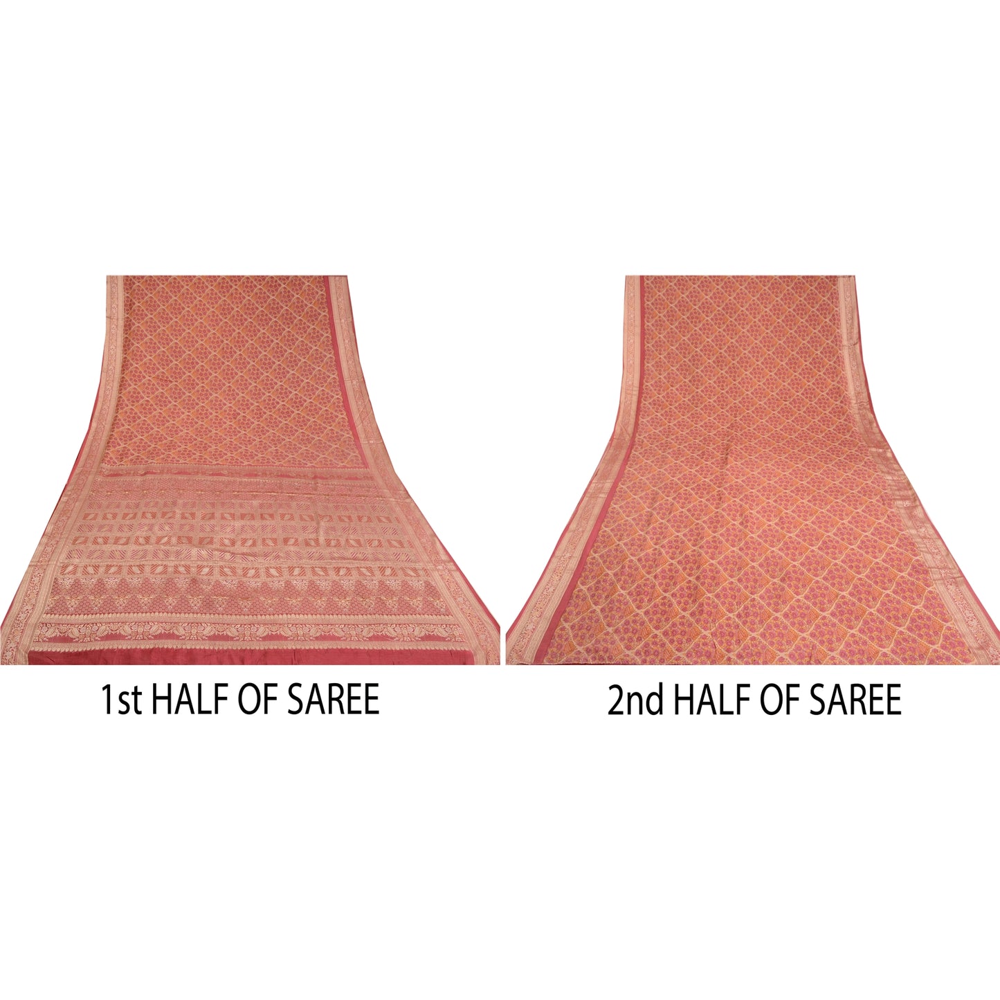 Sanskriti Vintage Pink Indian Sarees 100% Pure Silk Woven Sari Craft 5 YD Sustainable Fabric