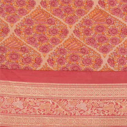 Sanskriti Vintage Pink Indian Sarees 100% Pure Silk Woven Sari Craft 5 YD Sustainable Fabric