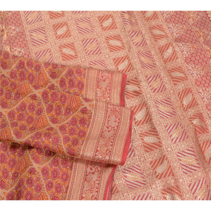 Sanskriti Vintage Pink Indian Sarees 100% Pure Silk Woven Sari Craft 5 YD Sustainable Fabric
