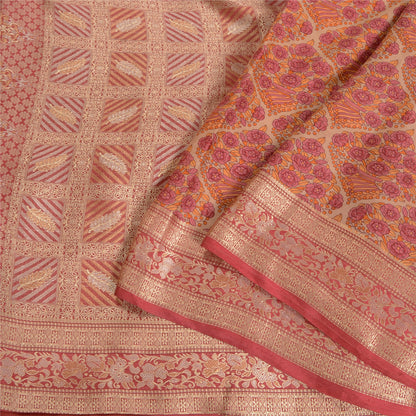 Sanskriti Vintage Pink Indian Sarees 100% Pure Silk Woven Sari Craft 5 YD Sustainable Fabric