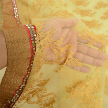 Load image into Gallery viewer, Sanskriti Vintage Cream Sarees Net Mesh Hand Beaded Sari Zardozi Work Fabric
