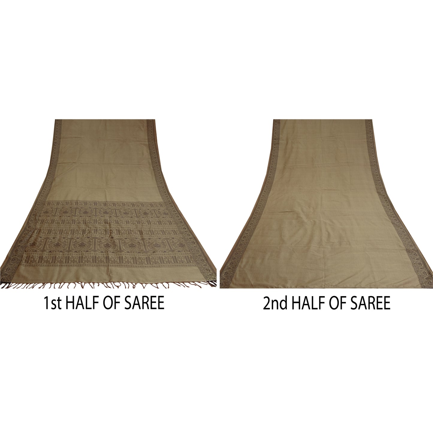 Sanskriti Vintage Brown Indian Sarees Cotton Silk Woven Premium Sari 5 YD Sustainable Fabric