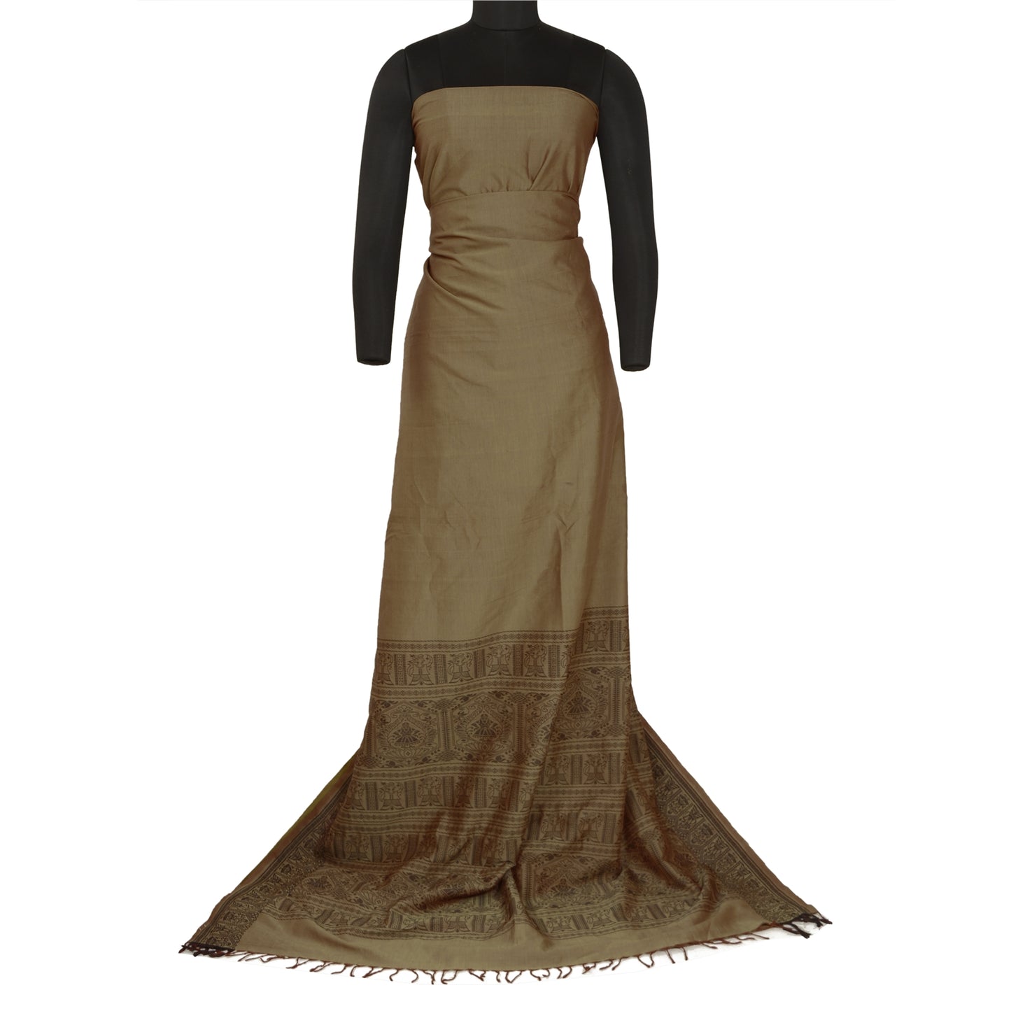 Sanskriti Vintage Brown Indian Sarees Cotton Silk Woven Premium Sari 5 YD Sustainable Fabric