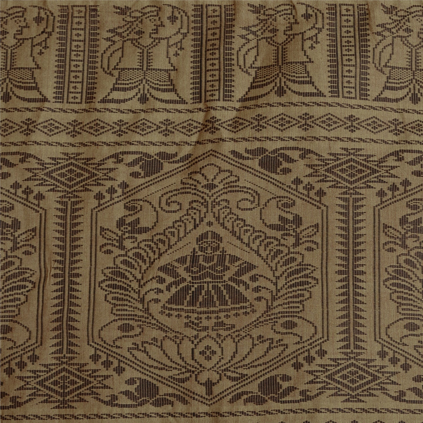 Sanskriti Vintage Brown Indian Sarees Cotton Silk Woven Premium Sari 5 YD Sustainable Fabric