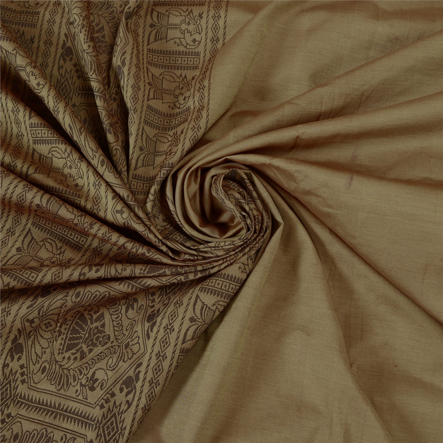 Sanskriti Vintage Brown Indian Sarees Cotton Silk Woven Premium Sari 5 YD Sustainable Fabric