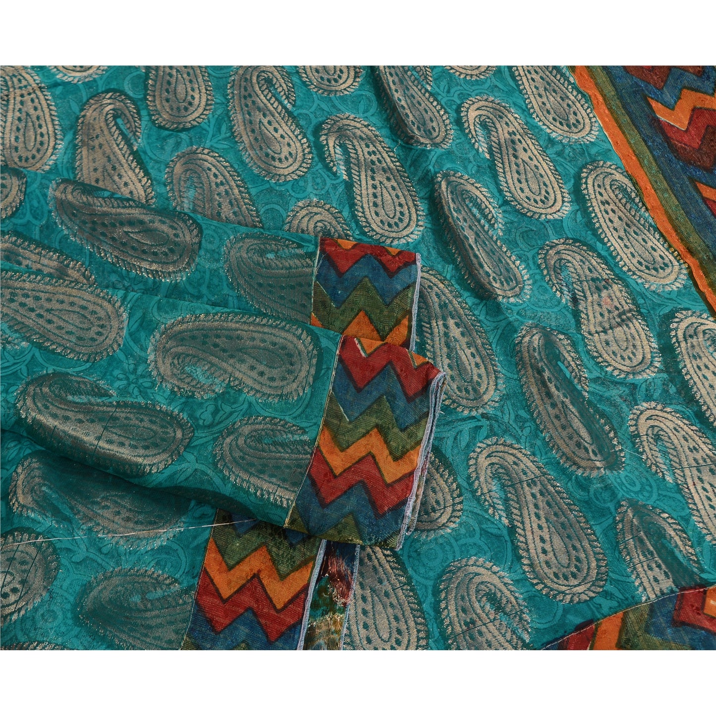 Sanskriti Vintage Blue Indian Sarees Blend Georgette Woven Premium Sari Sustainable Fabric