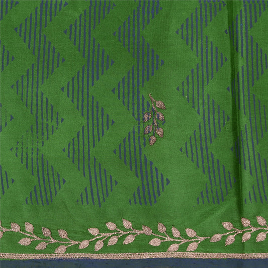 Sanskriti Vintage Green Sarees Pure Silk Hand-Block Print Zari Sari Sustainable Fabric