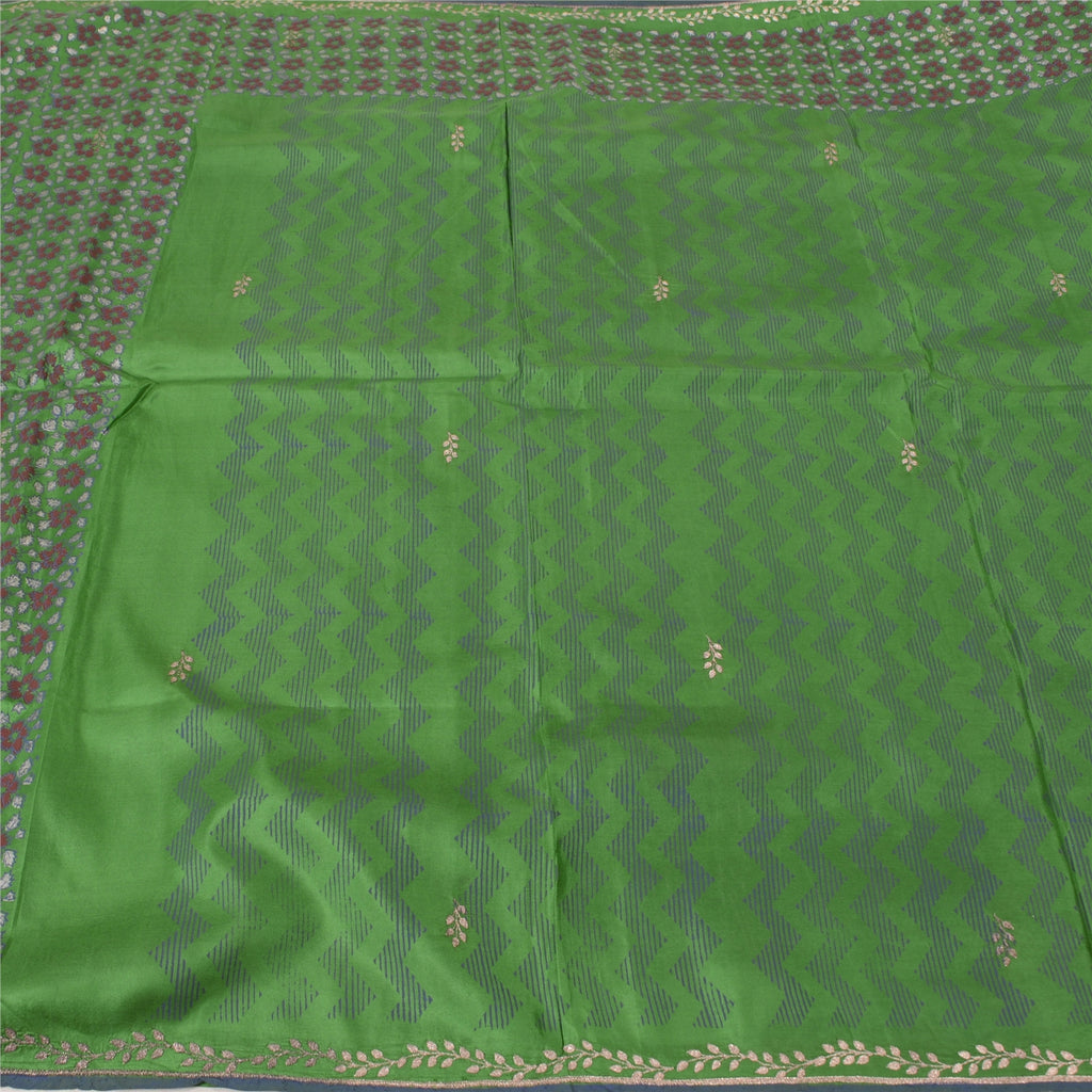 Sanskriti Vintage Sari 100% Pure Silk Green Saree Hand Block Printed 5Yrd Craft Fabric Indian Heritage Textile Craft Supplies Material