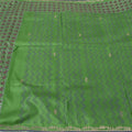 Sanskriti Vintage Sari 100% Pure Silk Green Saree Hand Block Printed 5Yrd Craft Fabric Indian Heritage Textile Craft Supplies Material