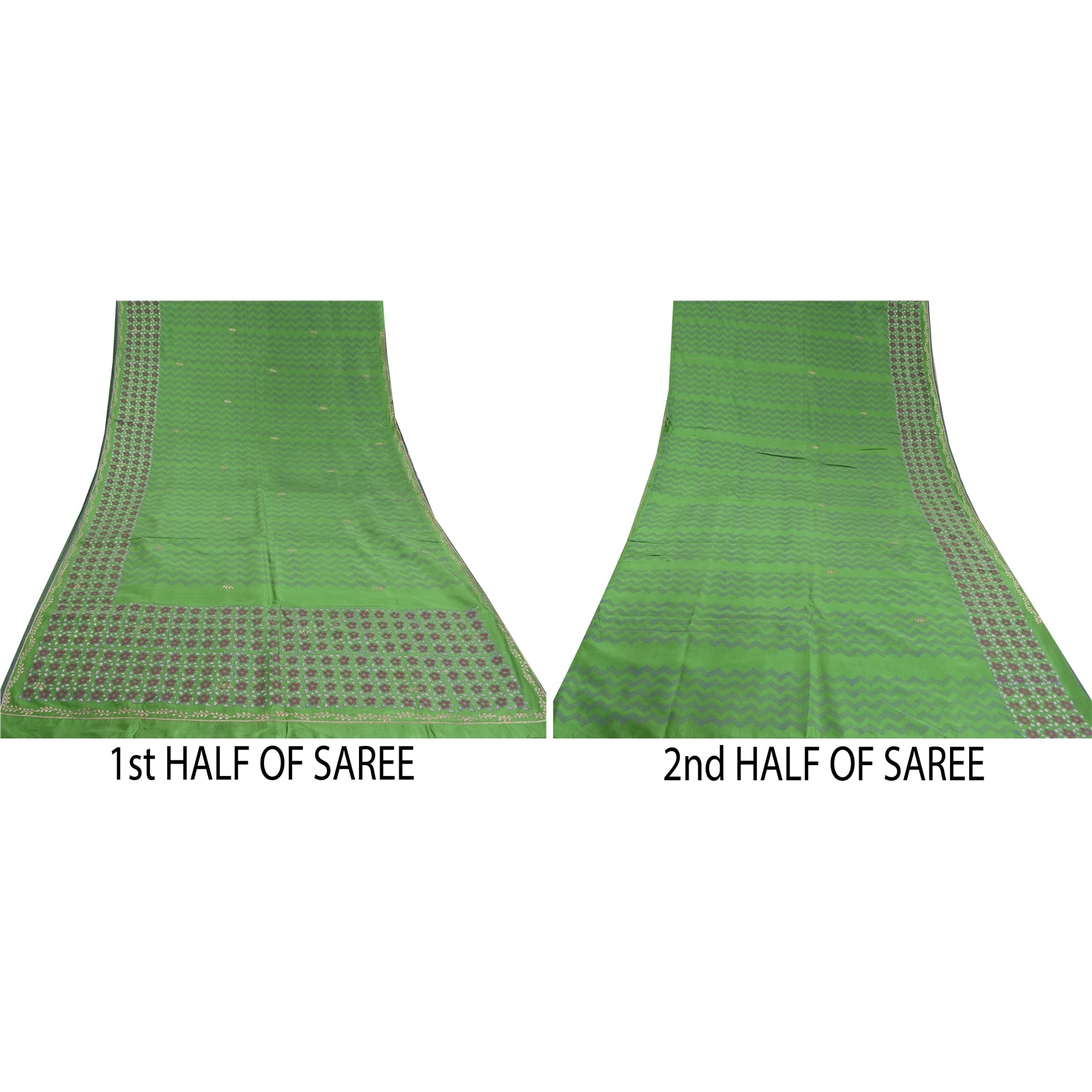 Sanskriti Vintage Sari 100% Pure Silk Green Saree Hand Block Printed 5Yrd Craft Fabric Indian Heritage Textile Craft Supplies Material