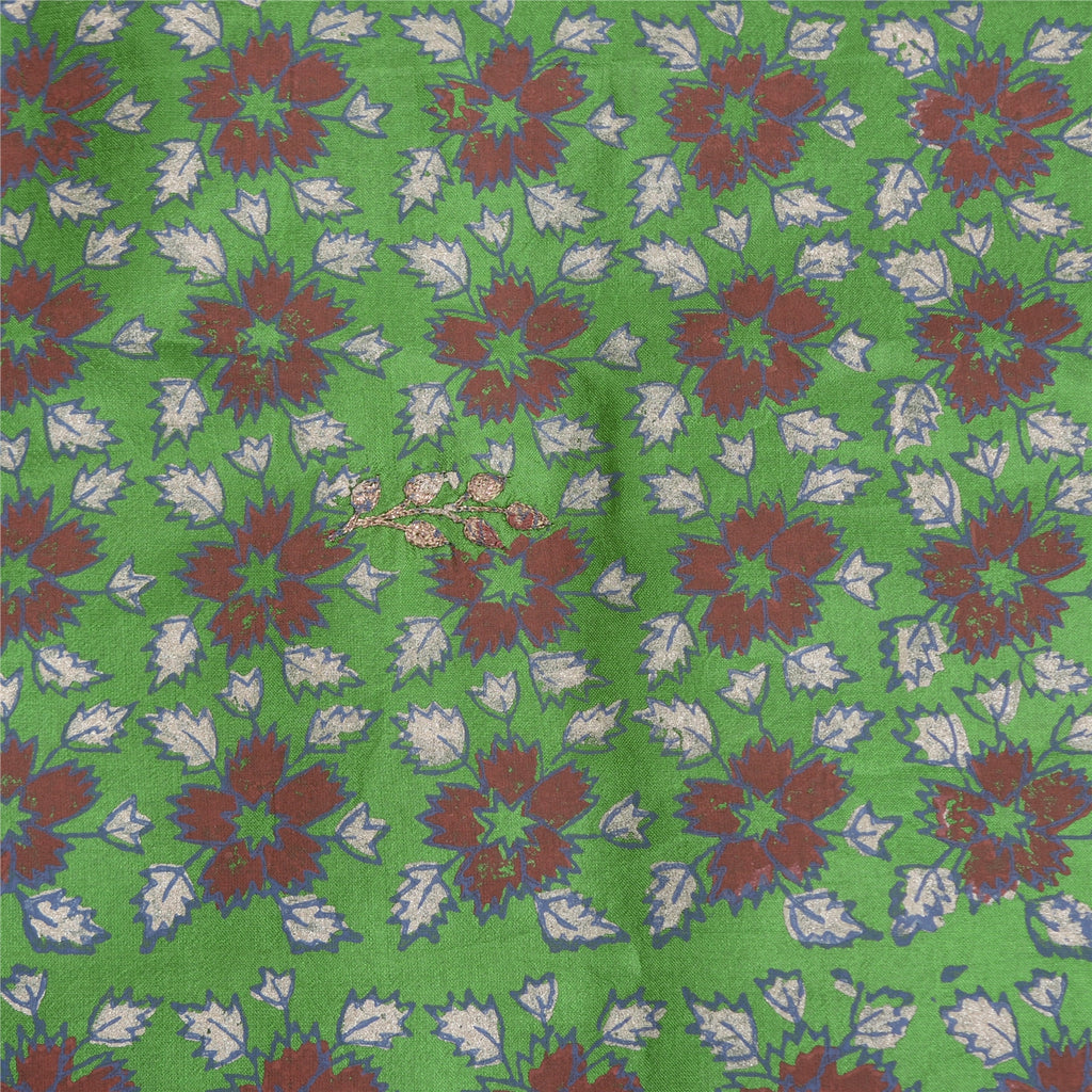 Sanskriti Vintage Sari 100% Pure Silk Green Saree Hand Block Printed 5Yrd Craft Fabric Indian Heritage Textile Craft Supplies Material
