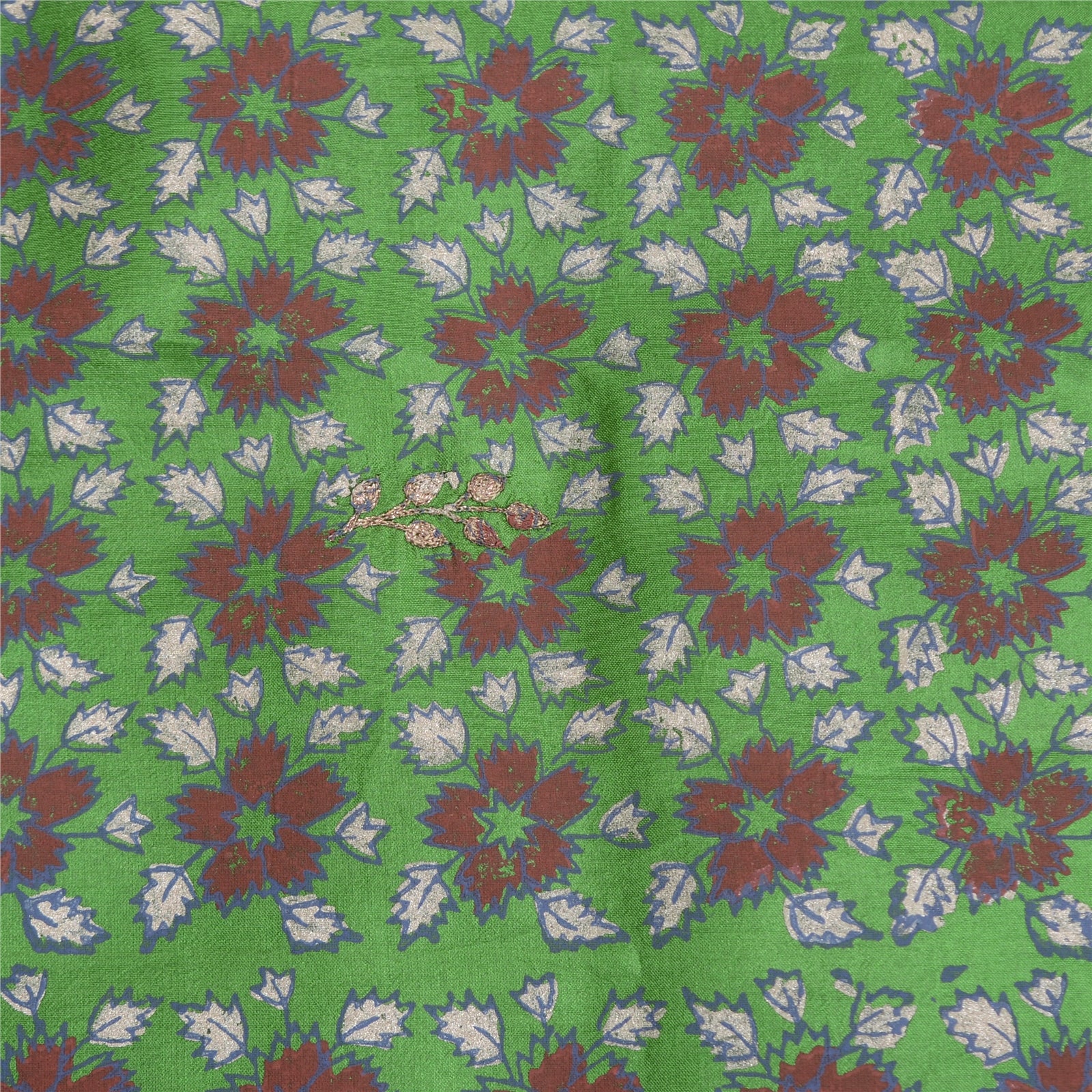 Sanskriti Vintage Sari 100% Pure Silk Green Saree Hand Block Printed 5Yrd Craft Fabric Indian Heritage Textile Craft Supplies Material