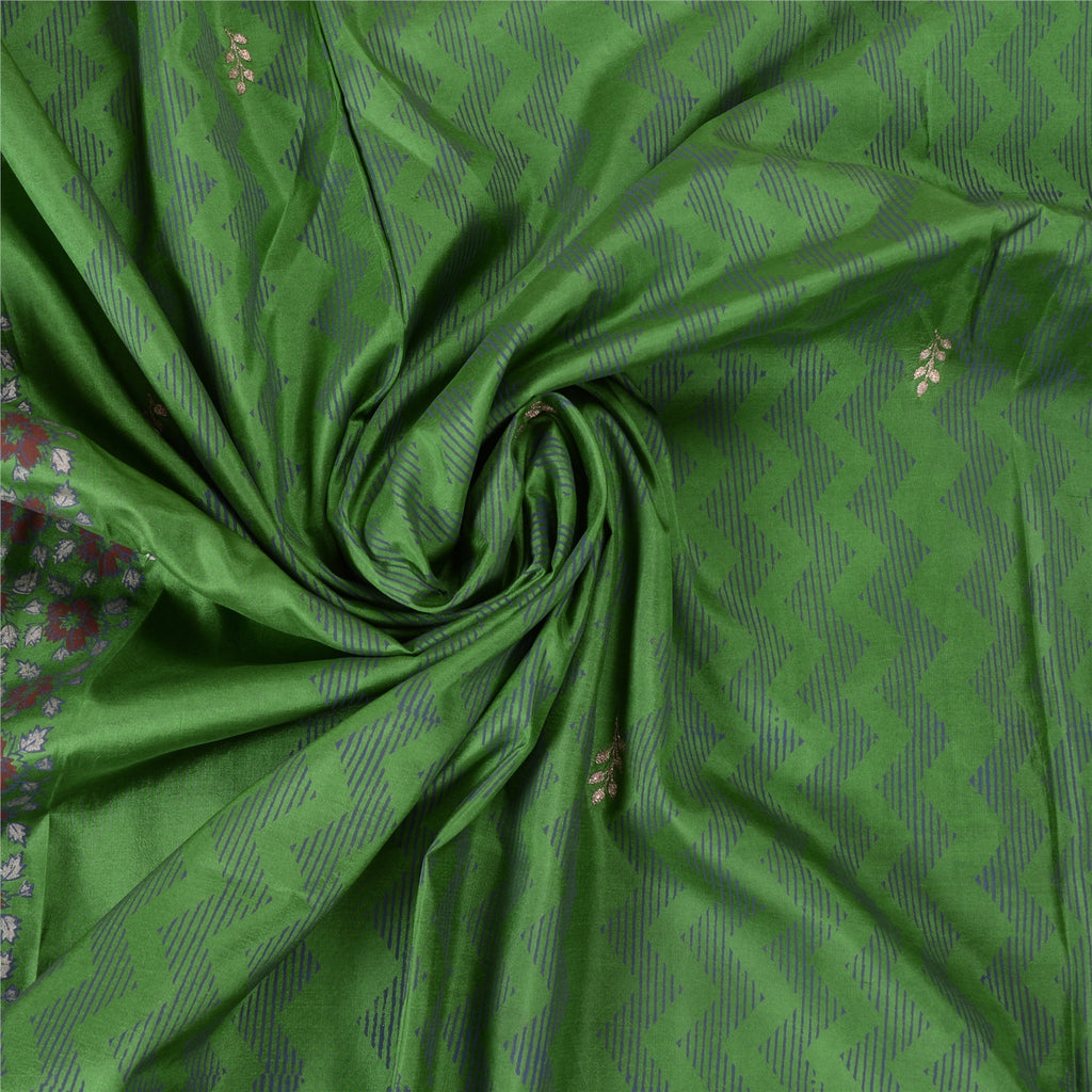 Sanskriti Vintage Sari 100% Pure Silk Green Saree Hand Block Printed 5Yrd Craft Fabric Indian Heritage Textile Craft Supplies Material
