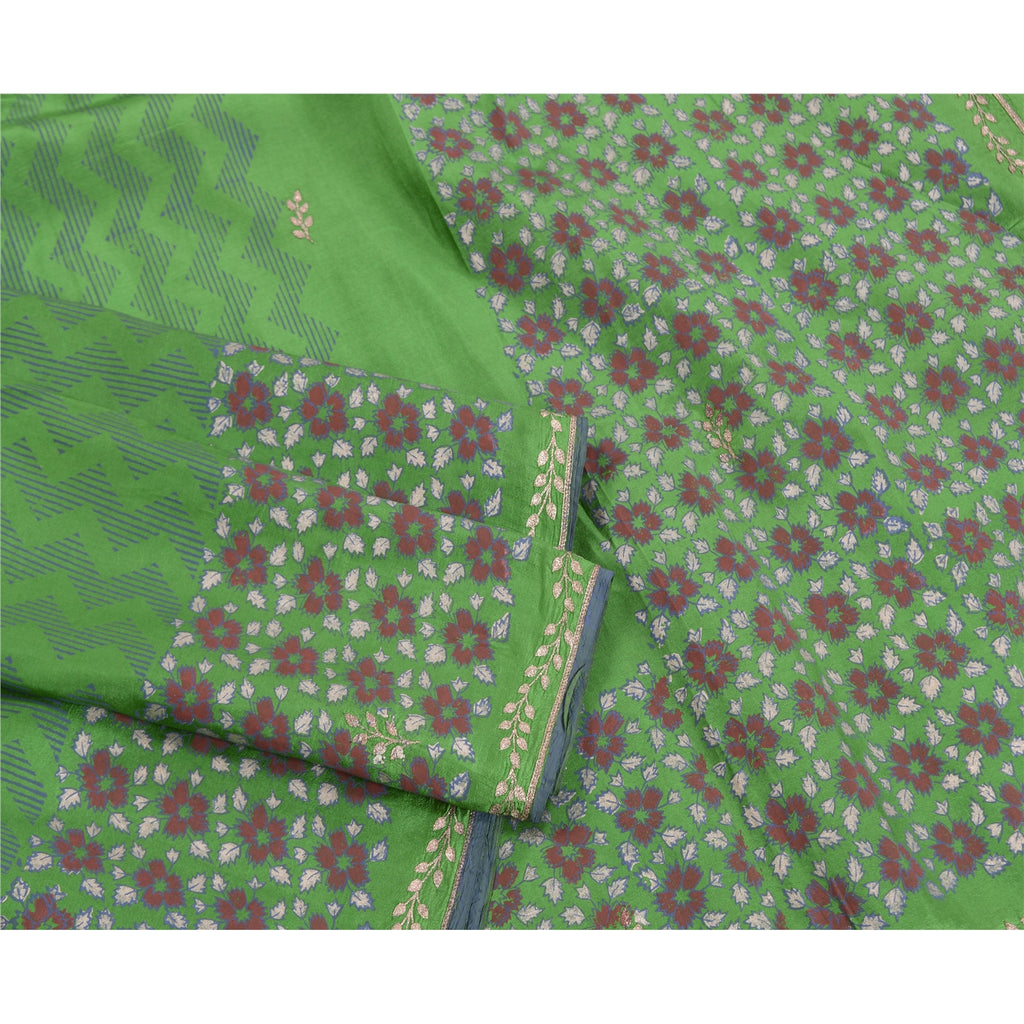 Sanskriti Vintage Sari 100% Pure Silk Green Saree Hand Block Printed 5Yrd Craft Fabric Indian Heritage Textile Craft Supplies Material