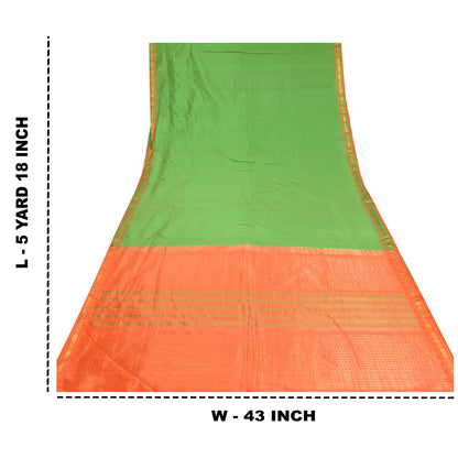 Sanskriti Vintage Green Sarees Pure Silk Woven Brocade Premium Sari Craft Sustainable Fabric