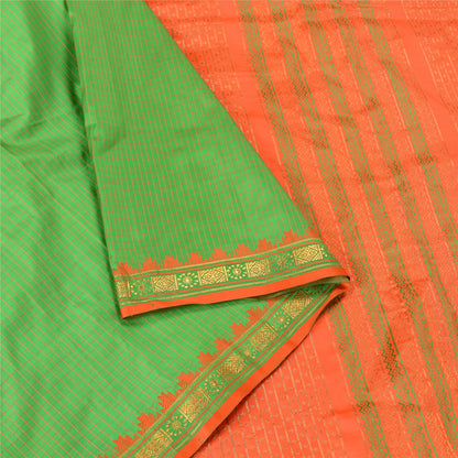 Sanskriti Vintage Green Sarees Pure Silk Woven Brocade Premium Sari Craft Sustainable Fabric