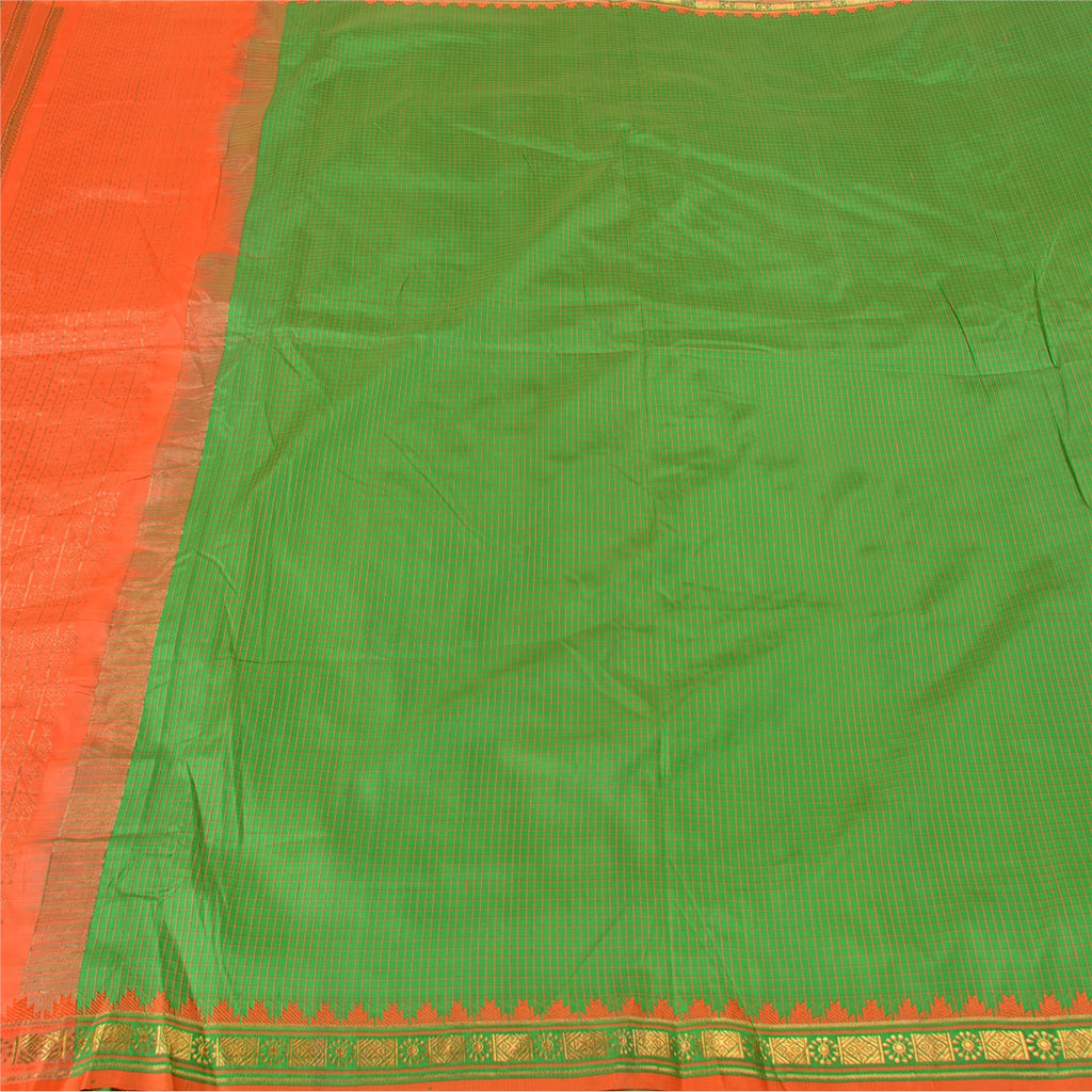 Sanskriti Vintage Green Sarees Pure Silk Woven Brocade Premium Sari Craft Sustainable Fabric