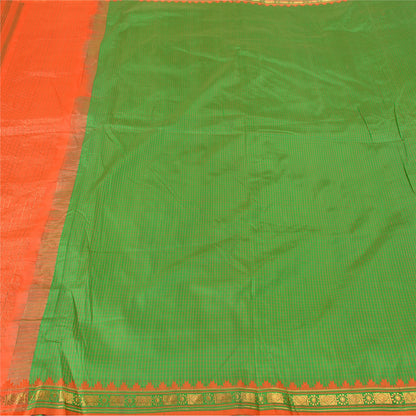 Sanskriti Vintage Green Sarees Pure Silk Woven Brocade Premium Sari Craft Sustainable Fabric