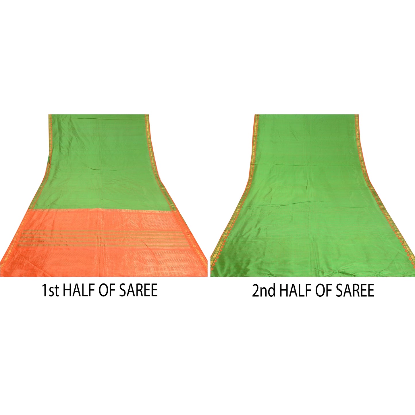 Sanskriti Vintage Green Sarees Pure Silk Woven Brocade Premium Sari Craft Sustainable Fabric