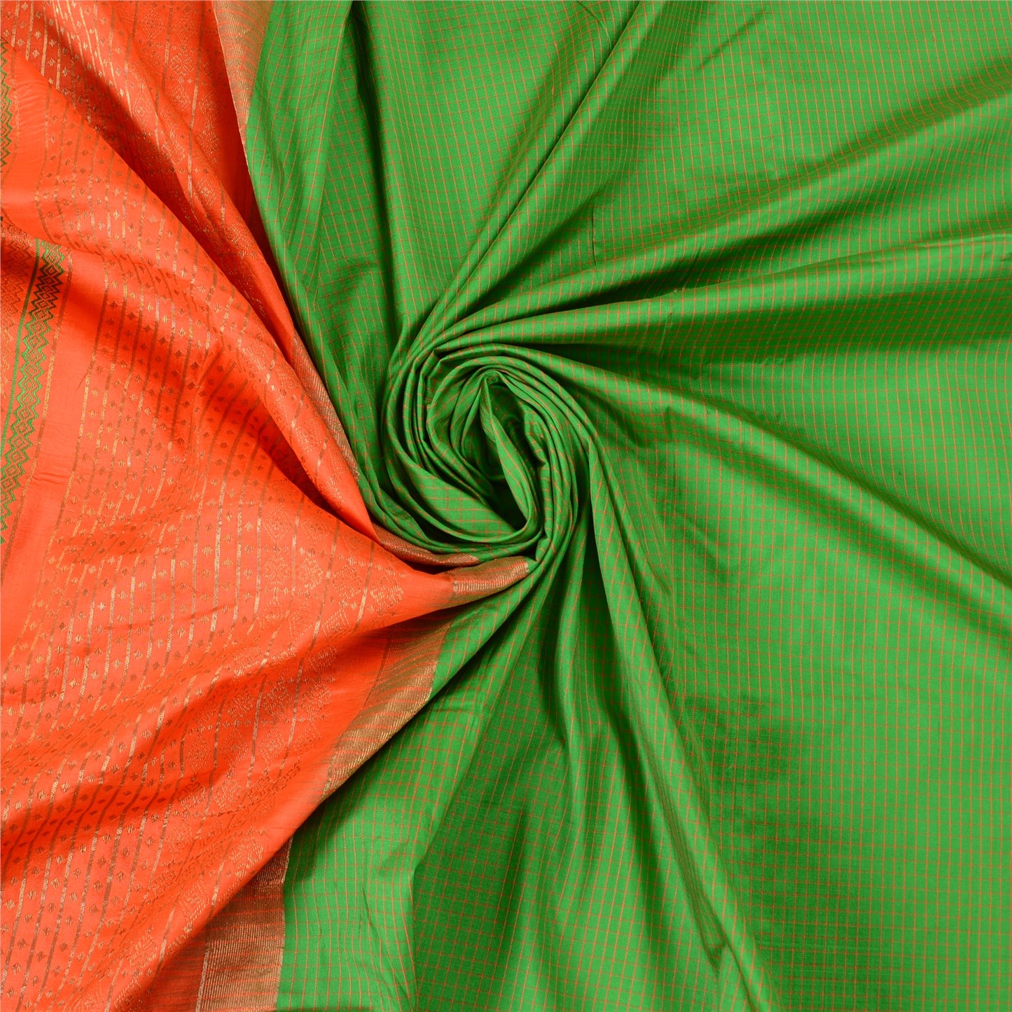 Sanskriti Vintage Green Sarees Pure Silk Woven Brocade Premium Sari Craft Sustainable Fabric