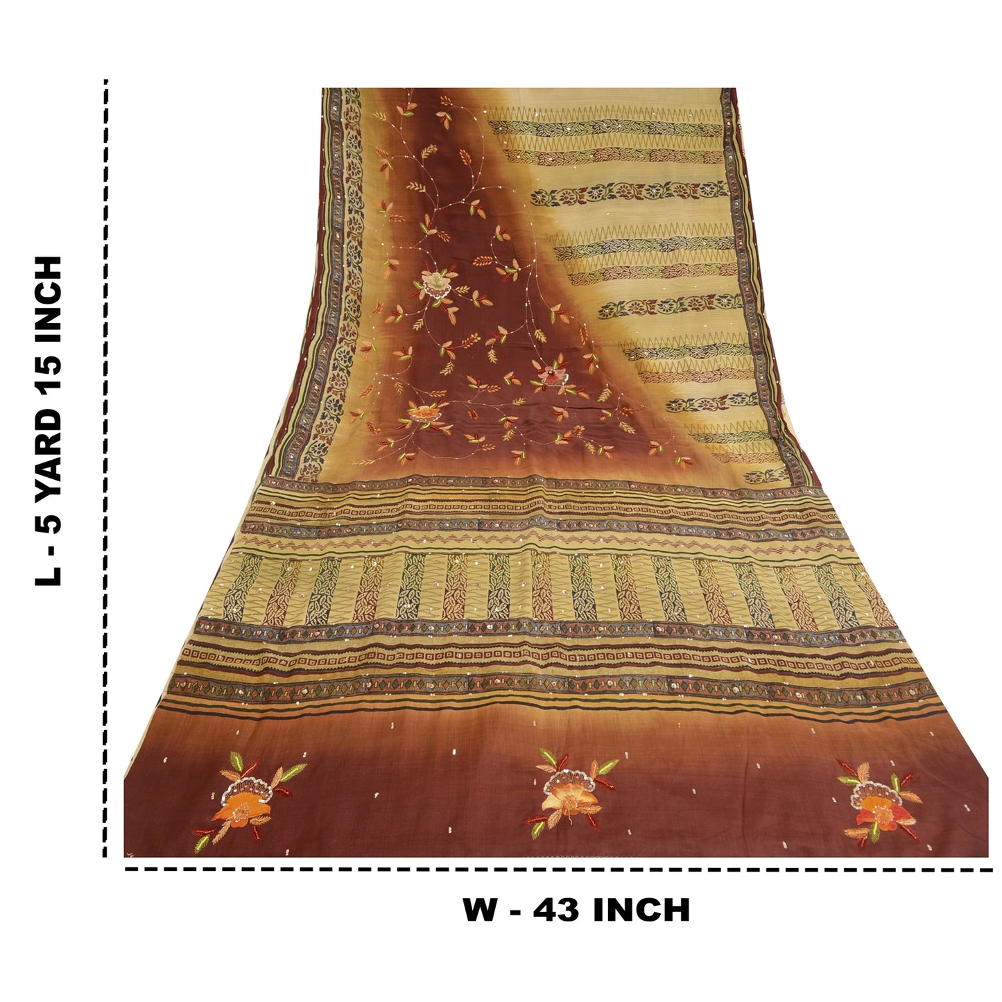 Sanskriti Vintage Indian Sarees Pure Crepe Silk Hand Beaded Sari Craft Sustainable Fabric