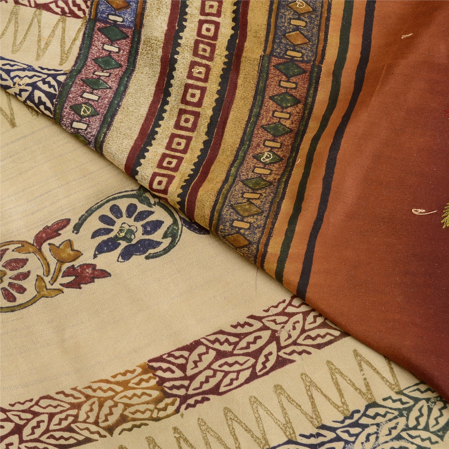 Sanskriti Vintage Indian Sarees Pure Crepe Silk Hand Beaded Sari Craft Sustainable Fabric