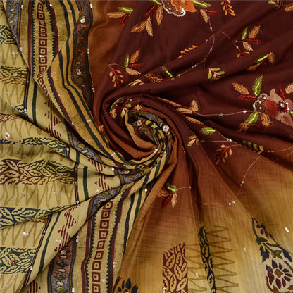 Sanskriti Vintage Indian Sarees Pure Crepe Silk Hand Beaded Sari Craft Sustainable Fabric