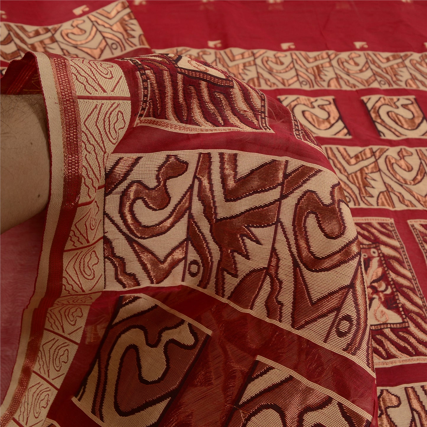 Sanskriti Vintage Red Sarees Pure Silk Woven Zari Premium Sari Craft Sustainable Fabric