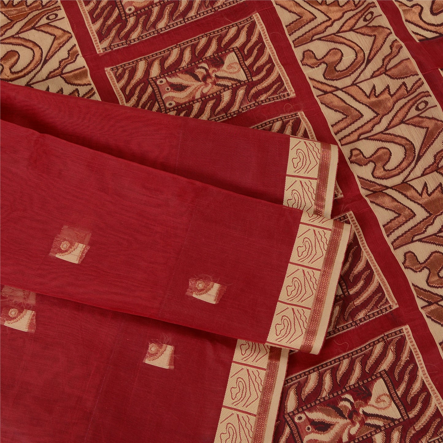Sanskriti Vintage Red Sarees Pure Silk Woven Zari Premium Sari Craft Sustainable Fabric