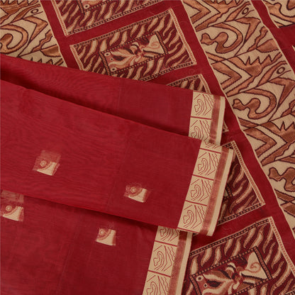 Sanskriti Vintage Red Sarees Pure Silk Woven Zari Premium Sari Craft Sustainable Fabric