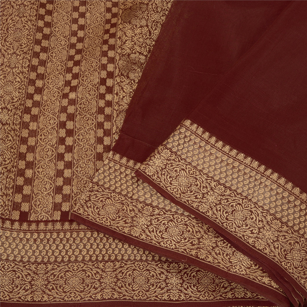 Sanskriti Vintage Dark Red Indian Sarees Pure Silk Woven Premium Sari Fabric
