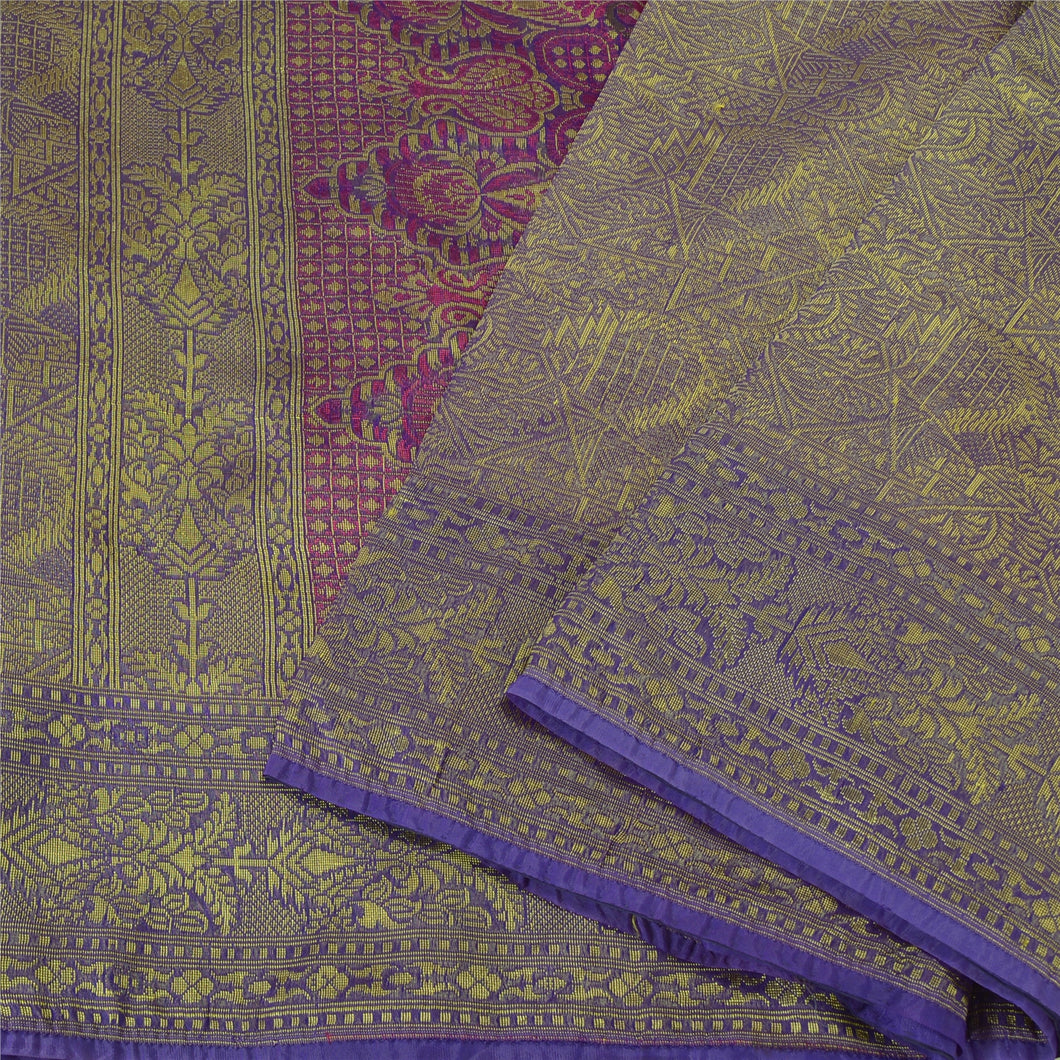 Sanskriti Vintage Purple Sarees 100% Pure Silk Woven Premium Sari Craft Fabric