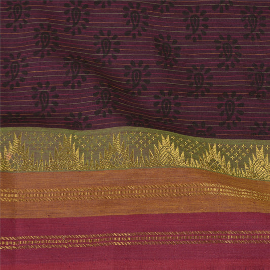 Sanskriti Vintage Purple Sarees Blend Cotton Hand-Block Print Woven Sari Sustainable Fabric