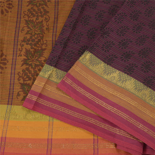 Sanskriti Vintage Purple Sarees Blend Cotton Hand-Block Print Woven Sari Sustainable Fabric