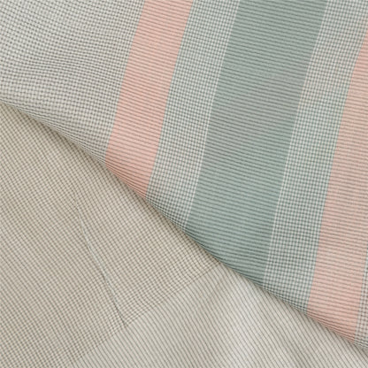 Sanskriti Vintage Cream Indian Sarees Blend Cotton Woven Zari Sari 5 YD Sustainable Fabric