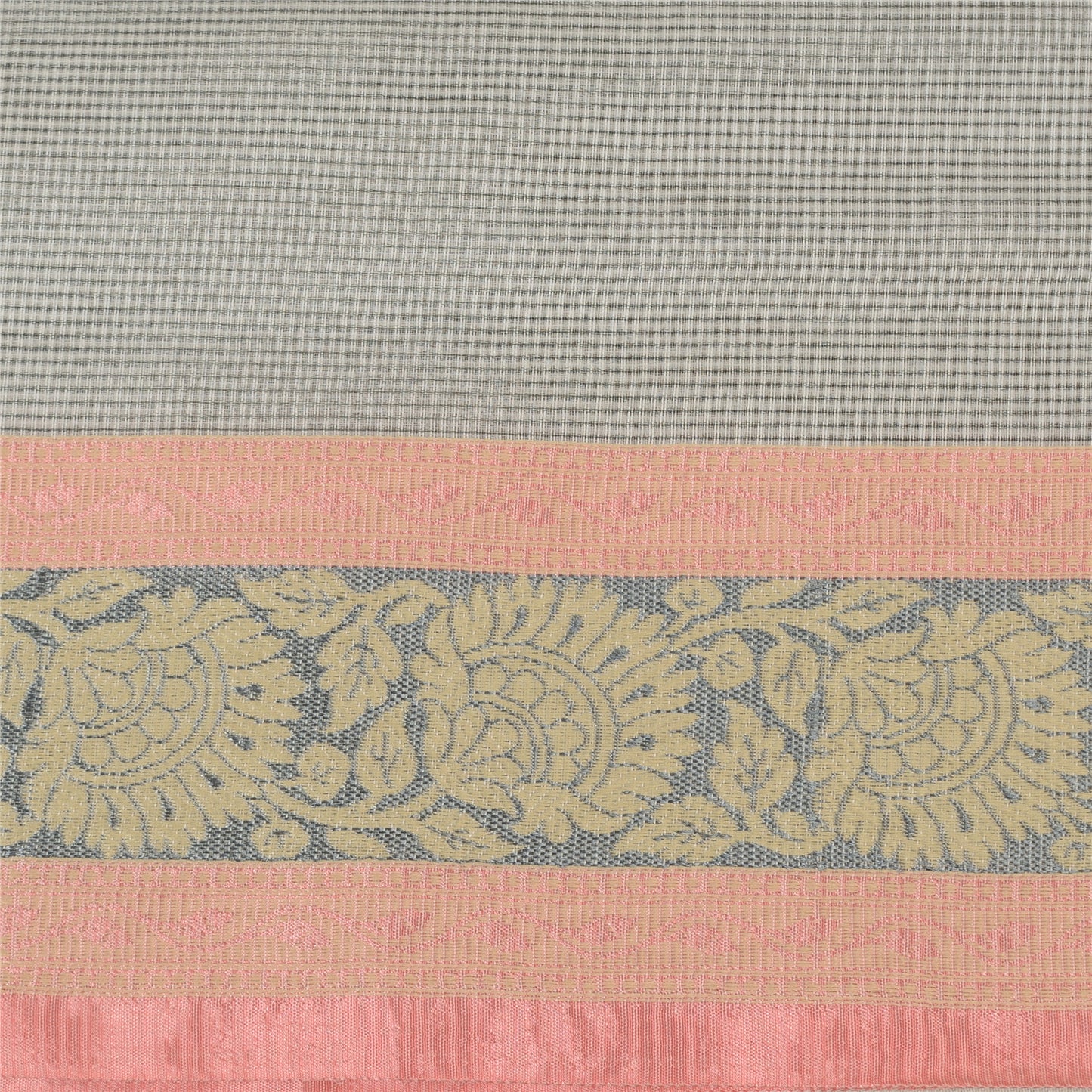 Sanskriti Vintage Cream Indian Sarees Blend Cotton Woven Zari Sari 5 YD Sustainable Fabric