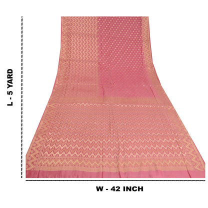 Sanskriti Vintage Pink Sarees 100% Pure Silk Woven Premium Sari Craft Sustainable Fabric