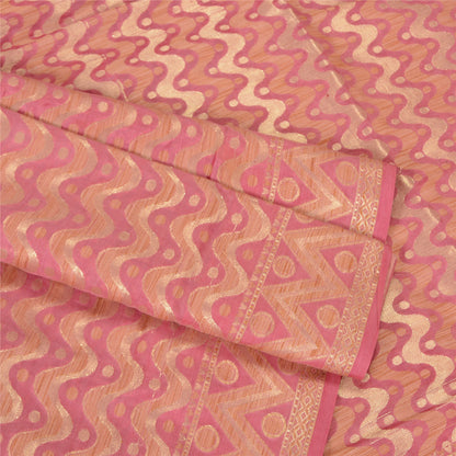 Sanskriti Vintage Pink Sarees 100% Pure Silk Woven Premium Sari Craft Sustainable Fabric