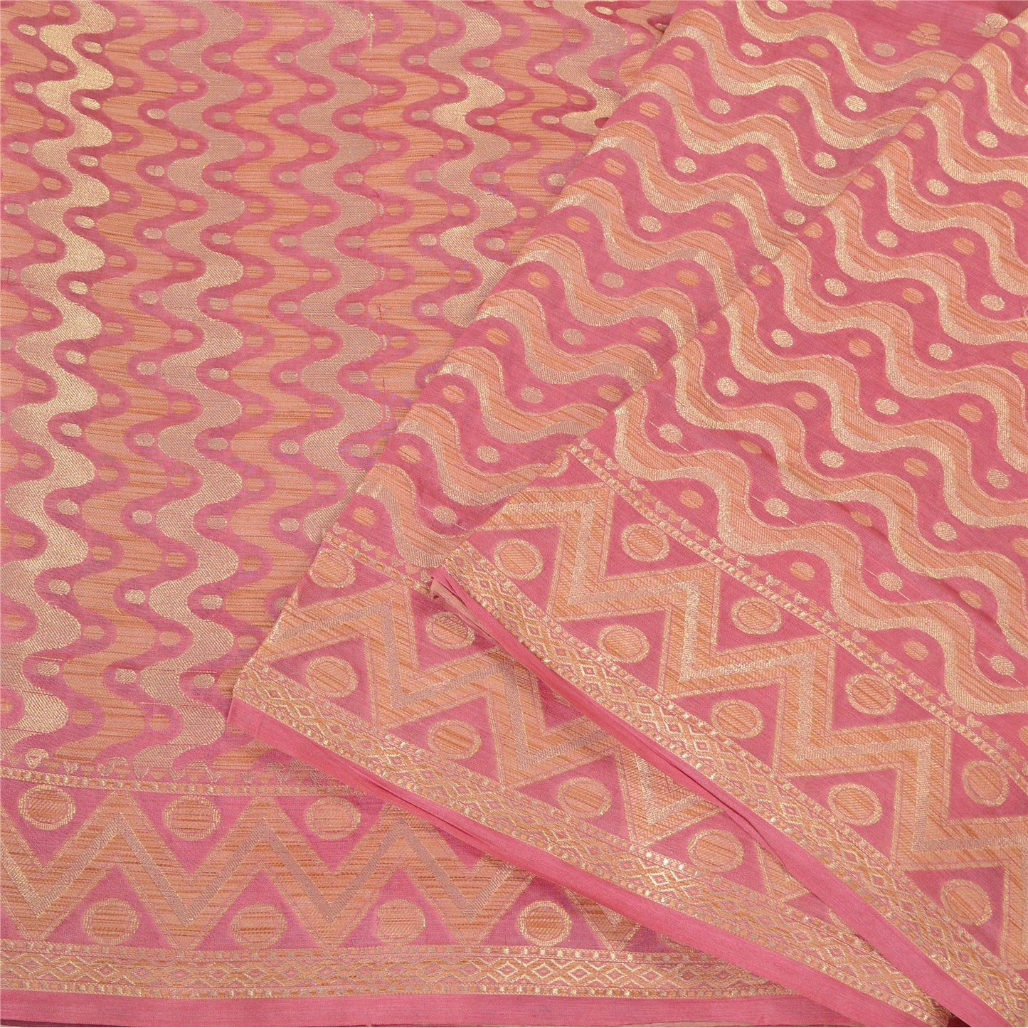 Sanskriti Vintage Pink Sarees 100% Pure Silk Woven Premium Sari Craft Sustainable Fabric