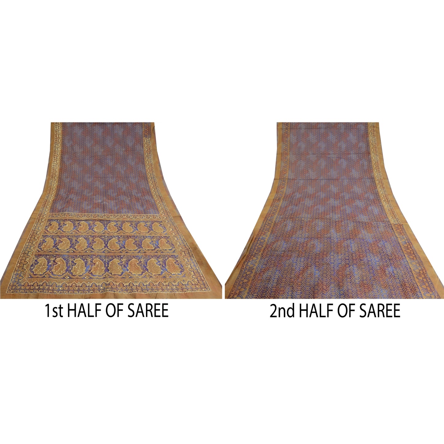 Sanskriti Vintage Blue Sarees Organza Hand Beaded Woven Premium Sari Sustainable Fabric