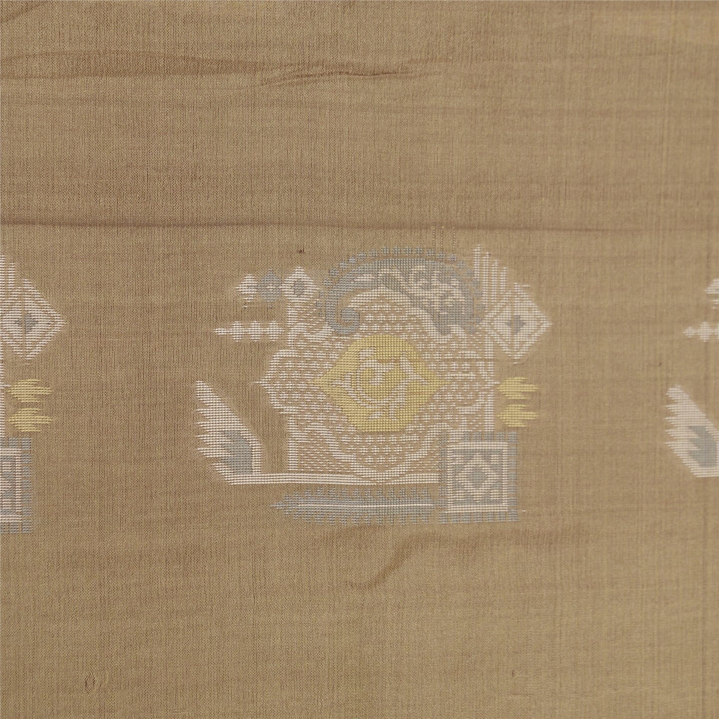 Sanskriti Vintage Beige/Brown Sarees 100% Pure Silk Woven Sari Craft Sustainable Fabric