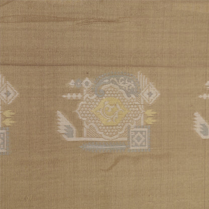 Sanskriti Vintage Beige/Brown Sarees 100% Pure Silk Woven Sari Craft Sustainable Fabric