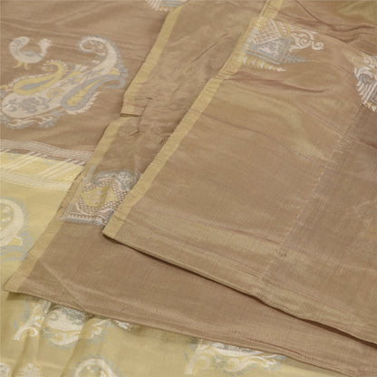 Sanskriti Vintage Beige/Brown Sarees 100% Pure Silk Woven Sari Craft Sustainable Fabric