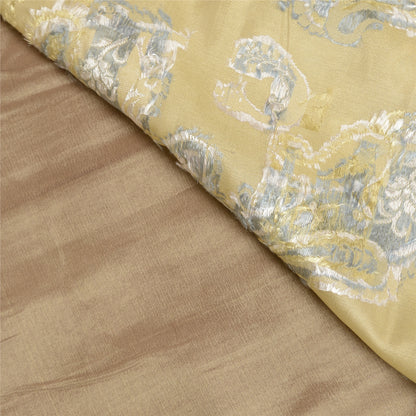 Sanskriti Vintage Beige/Brown Sarees 100% Pure Silk Woven Sari Craft Sustainable Fabric