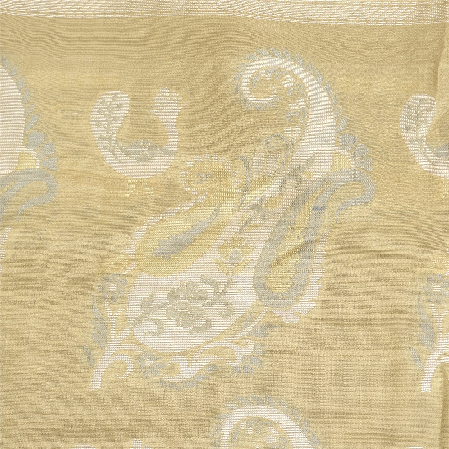 Sanskriti Vintage Beige/Brown Sarees 100% Pure Silk Woven Sari Craft Sustainable Fabric