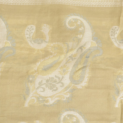 Sanskriti Vintage Beige/Brown Sarees 100% Pure Silk Woven Sari Craft Sustainable Fabric