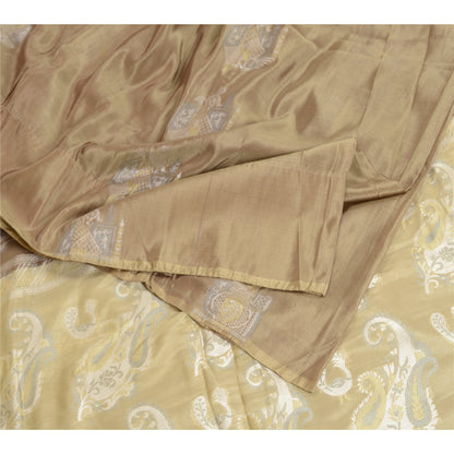 Sanskriti Vintage Beige/Brown Sarees 100% Pure Silk Woven Sari Craft Sustainable Fabric
