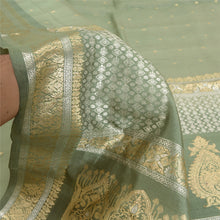 Load image into Gallery viewer, Sanskriti Vintage Green Sarees Pure Organza Silk Woven Brocade Sari Fabric
