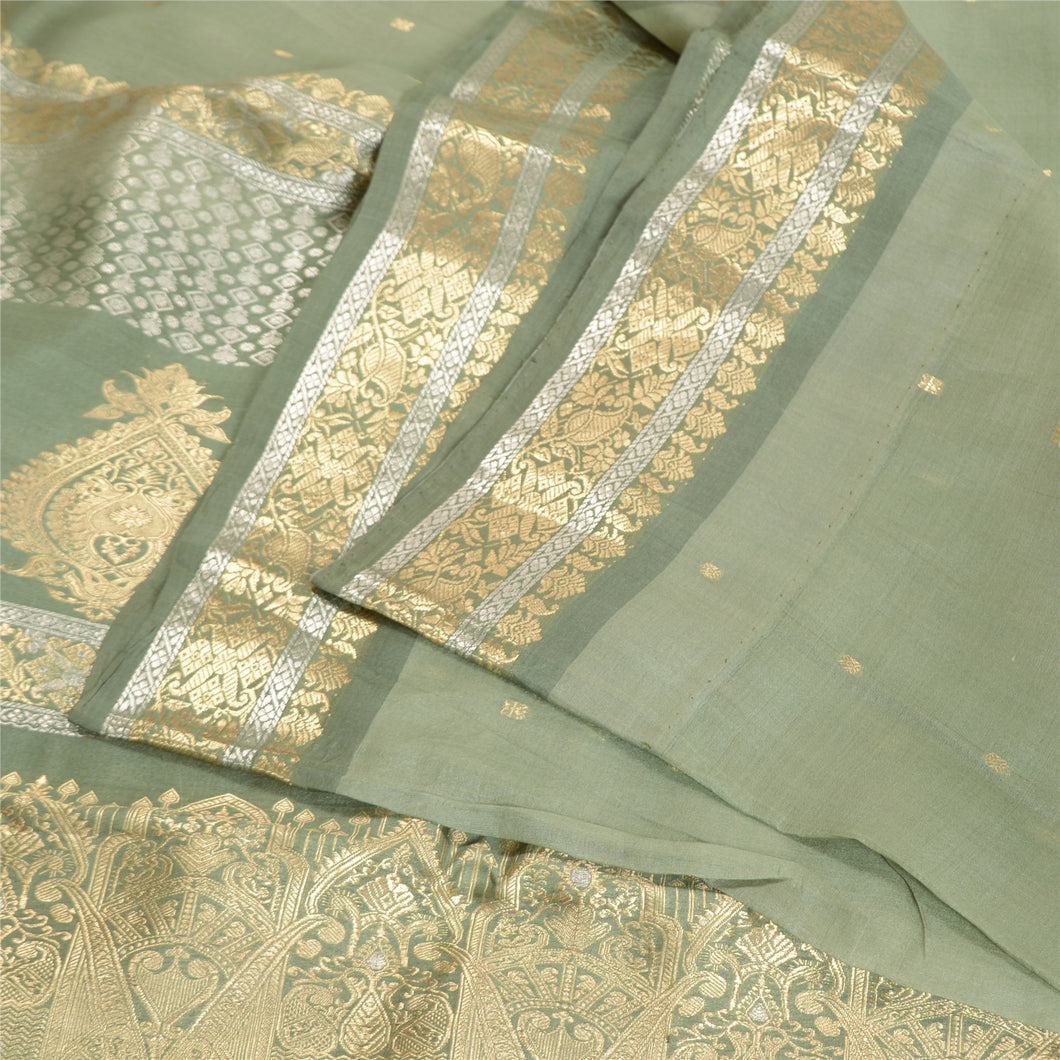 Sanskriti Vintage Green Sarees Pure Organza Silk Woven Brocade Sari Fabric